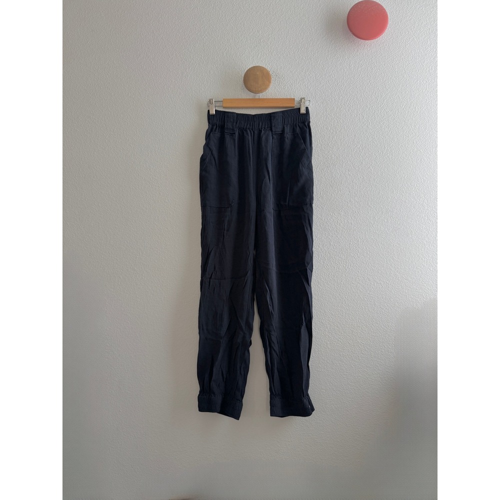 Ganni Navy Ripstop Joggers EcoVero Viscose Cargo Pants Snap Ankle Hem Size 38